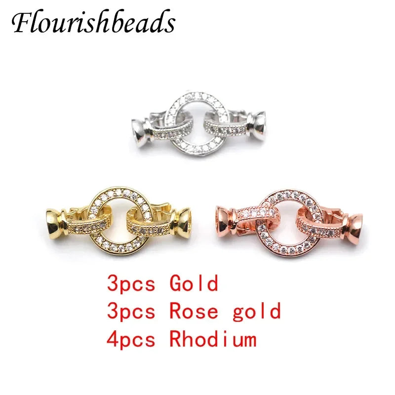 High Quality Round Charm in Center Necklace Clasps Zircon CZ Beads Paved Fashion Jewelry Findings Links 10pc/lot