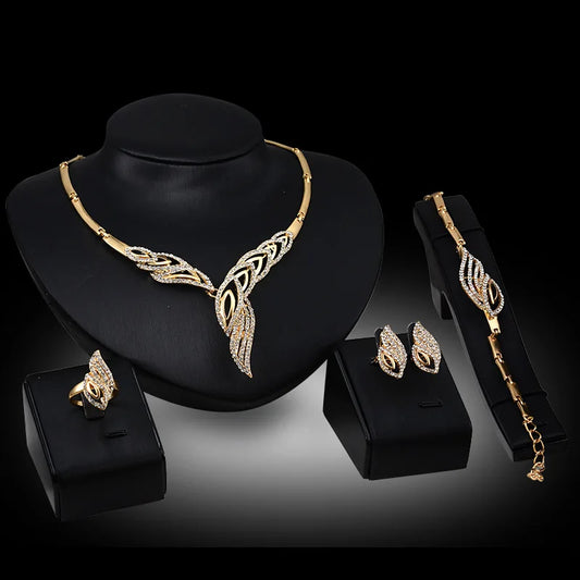 Women's fashionable design metal earrings, necklaces, bracelets, and ring sets suitable for banquets and holiday gifts
