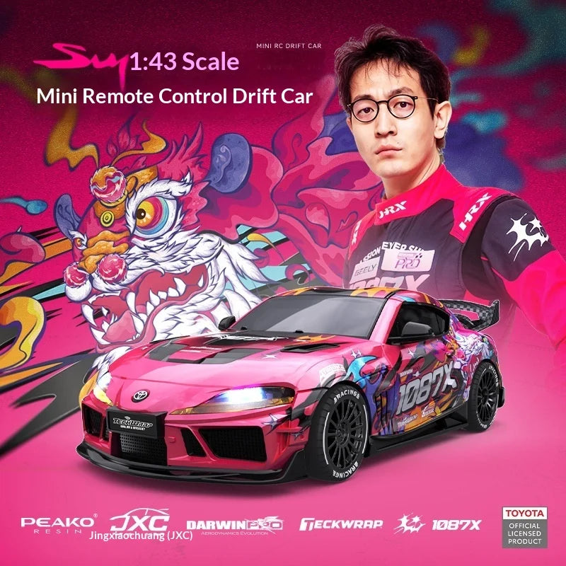 JXC1:43 Supra 1087X RC Drift Car Diecast Metal Body Static Model Grade Gyro 4WD Full Proportional Mini RC Vehicle for Collectors