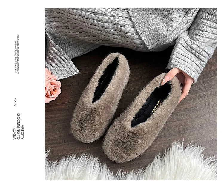 Women's Shoes 2025 New Style Warm Mink Wool Fleece Soft-soled Bean Shoes, Plus-size Women's Shoes43 Mom Shoes Luxury Shoes Women
