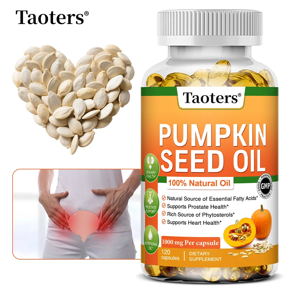 Pumpkin Seed Oil Capsules - Promotes Hair Growth, Urinary Tract and Prostate Health, Cardiovascular Support | Non-GMO