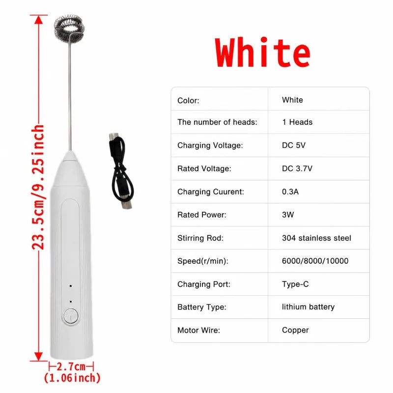 Electric Coffee Frother 2 In 1 Rechargeable Type-C Blender Stainless Steel 3 Speeds Milk Mixer Egg Beater Handheld Foam Maker