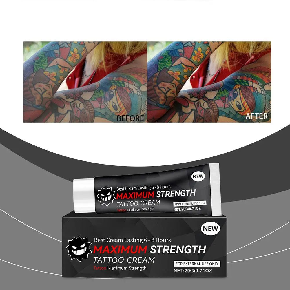 20g Maximum Strength Tattoo Cream, 6-8 Hours Long-Lasting Formula, Pre-Permanent Makeup & Piercing Skin Care