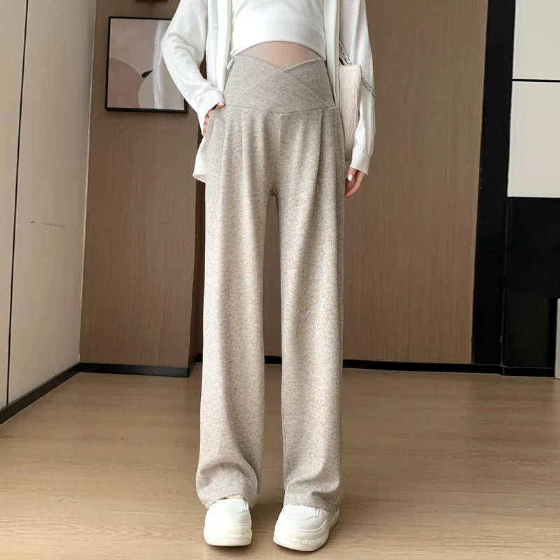 Maternity Pants Spring and Fall Wide-Legged Pants Low-Waisted Glutinous Pants Small Casual Straight Pants Maternity Clothing