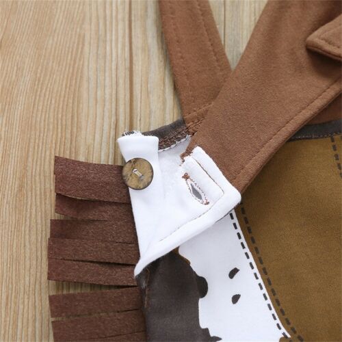 Baby 3PCS Romper Set Camouflage Printed Sling Side Tassel Romper Big Cowboys Wide Brim Star Hat Triangle Printed Scarf