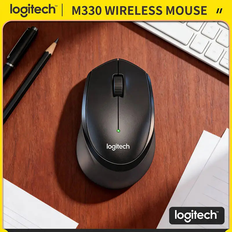 Logitech M330 Silent Plus Wireless Mouse 2.4G USB Receiver Ergonomic Shape Gentle Soft for Desktop Office Laptop Desk