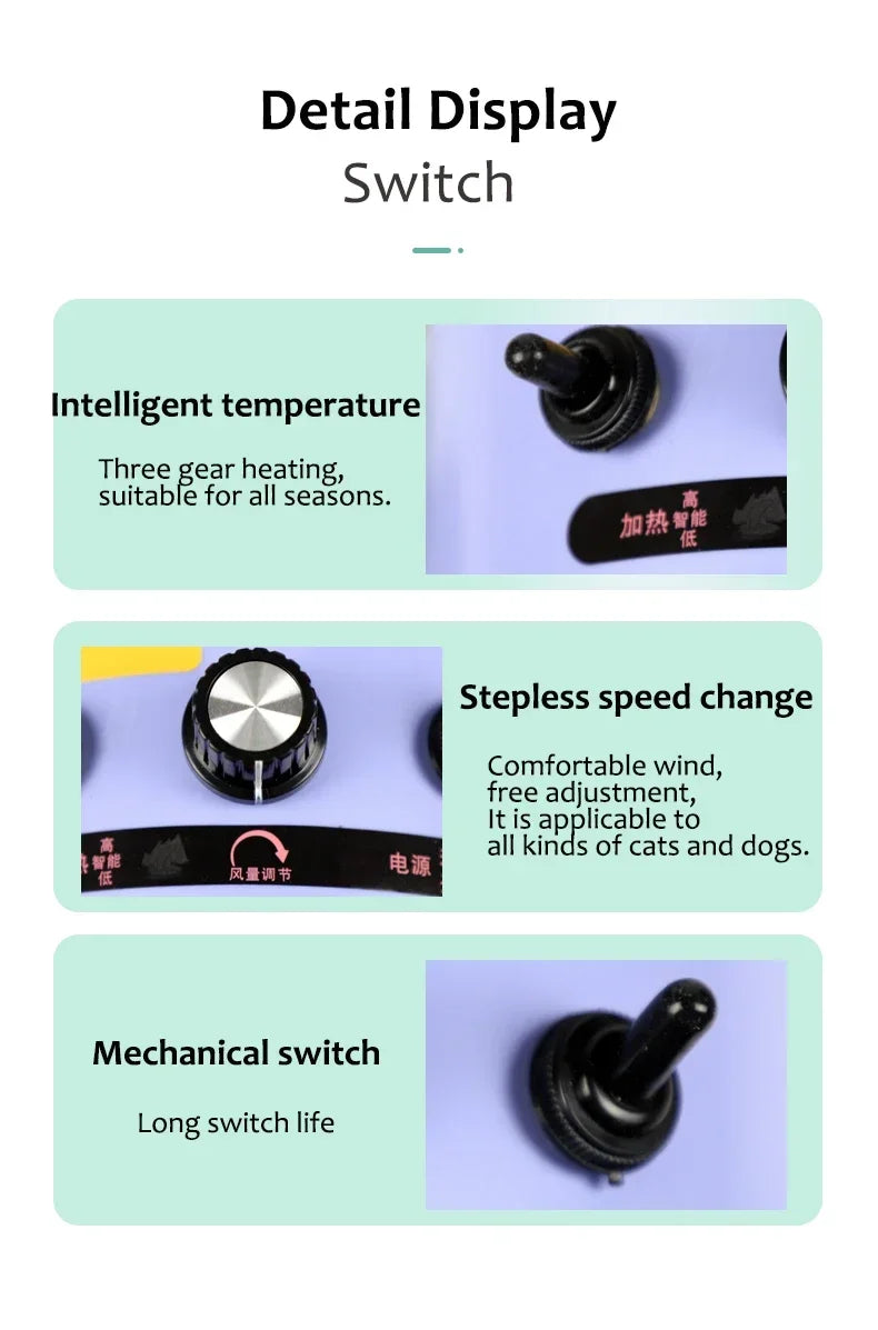 Dogs Hair Dryer Cat Grooming Water Blower Motor Warm Wind Adjustable Blow-Dryer Professional Warm Wind Secador Hot Wind Heater