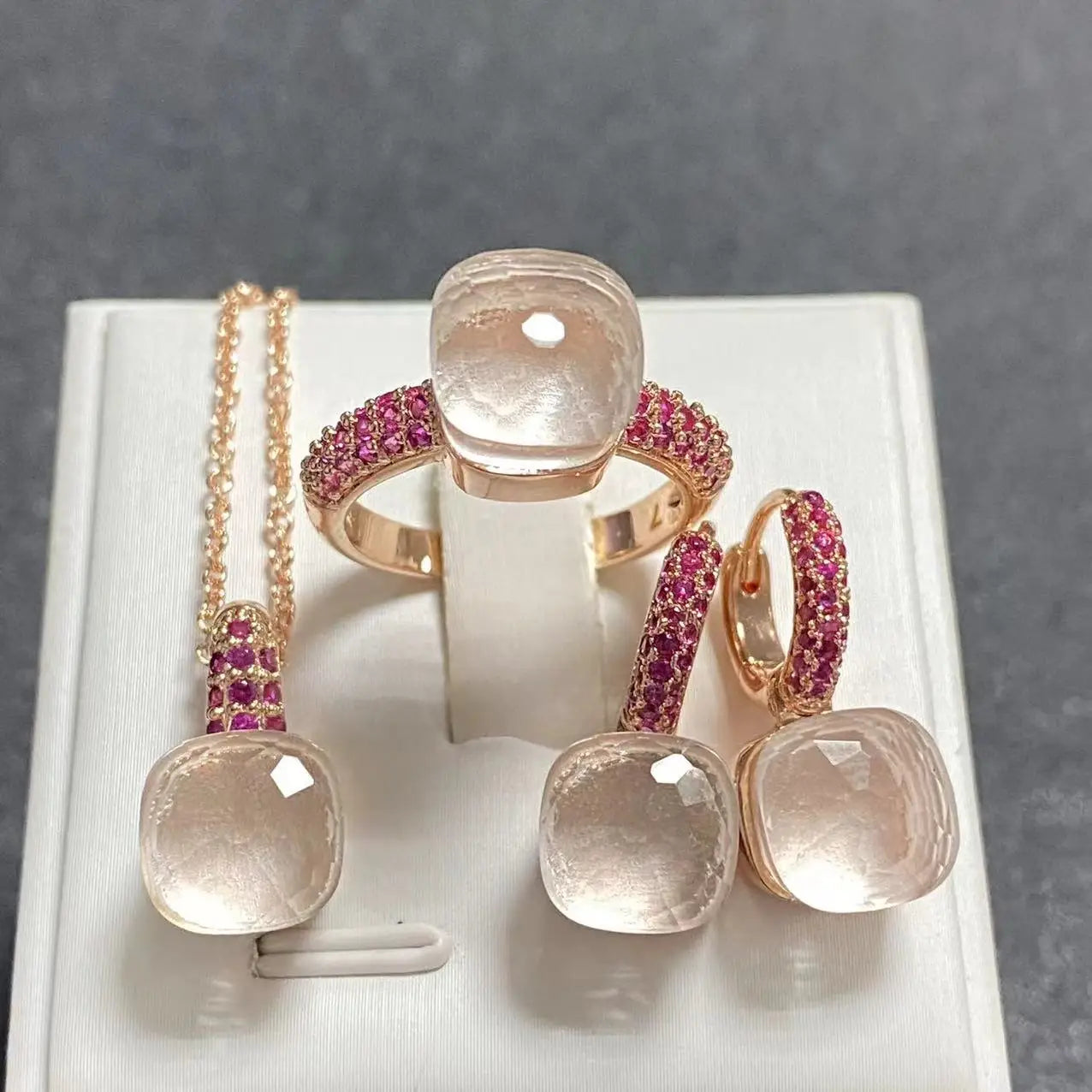 3Pcs/Set Women's Fashion Jewelry Gift Set - Rose Gold Plated Ring Earrings Necklace with Inlay Purple Zircon Crystal