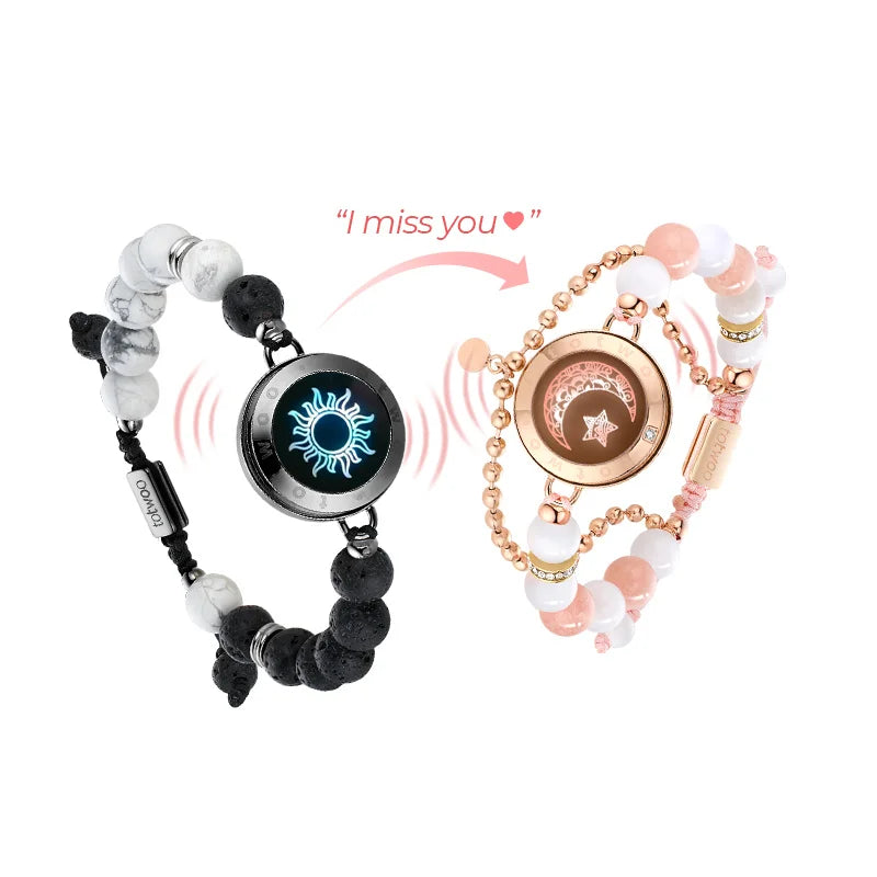 Totwoo Touch Smart Beaded Bracelets for Couple Emotional Bluetooth Jewelry Gift for Girlfriend Boyfriend Anniversary Birthday