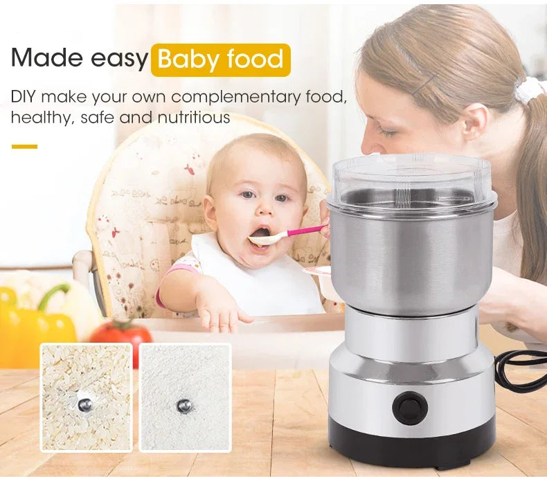 Mini Electric Grinder 300ml Ultrafine Pulverizer for Baby Food Coffee Spice Pepper Grain Mill with 2/4 Blades for Household Use