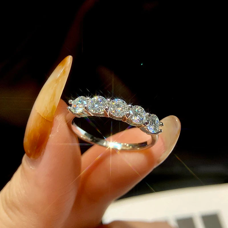 GRA Fashion Real 0.3CT*5 Moissanite Rings for Women Gift 925 Sterling Silver Brilliant Diamond Wedding Luxury Fine Jewelry