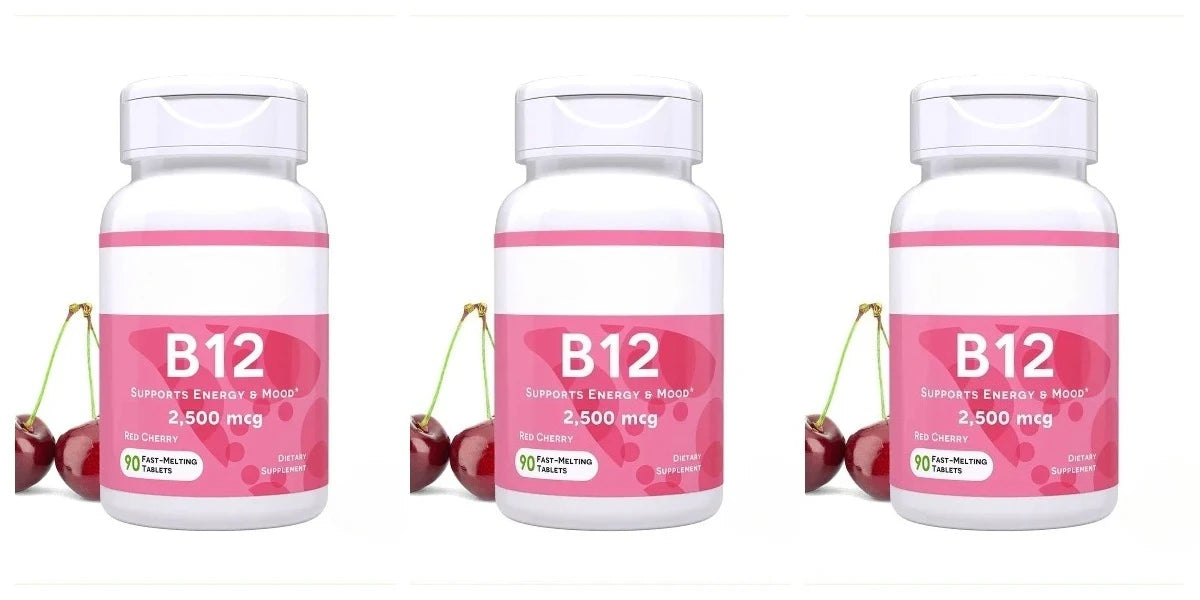 Methylcobalamin Vitamin B12 2500mcg Fast Dissolve Tablets 90 Servings Cherry Flavor Daily Energy Metabolism Support for Adults