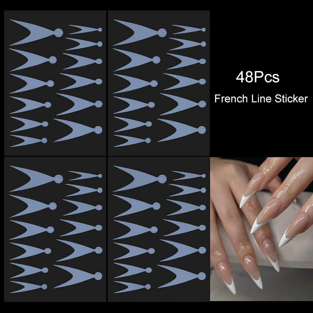 48Pcs French Silicone Pads for Dual Nail Forms False Tips Quick Building French Nails Mold Soft Silicone Pads Manicure Tools