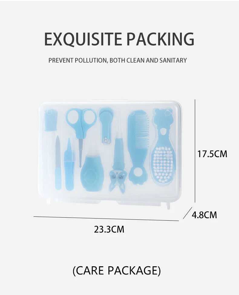 Baby Care Set Baby Nail Clipper Toothbrush Care Tool Comb Brush Organiser 9 Piece Set
