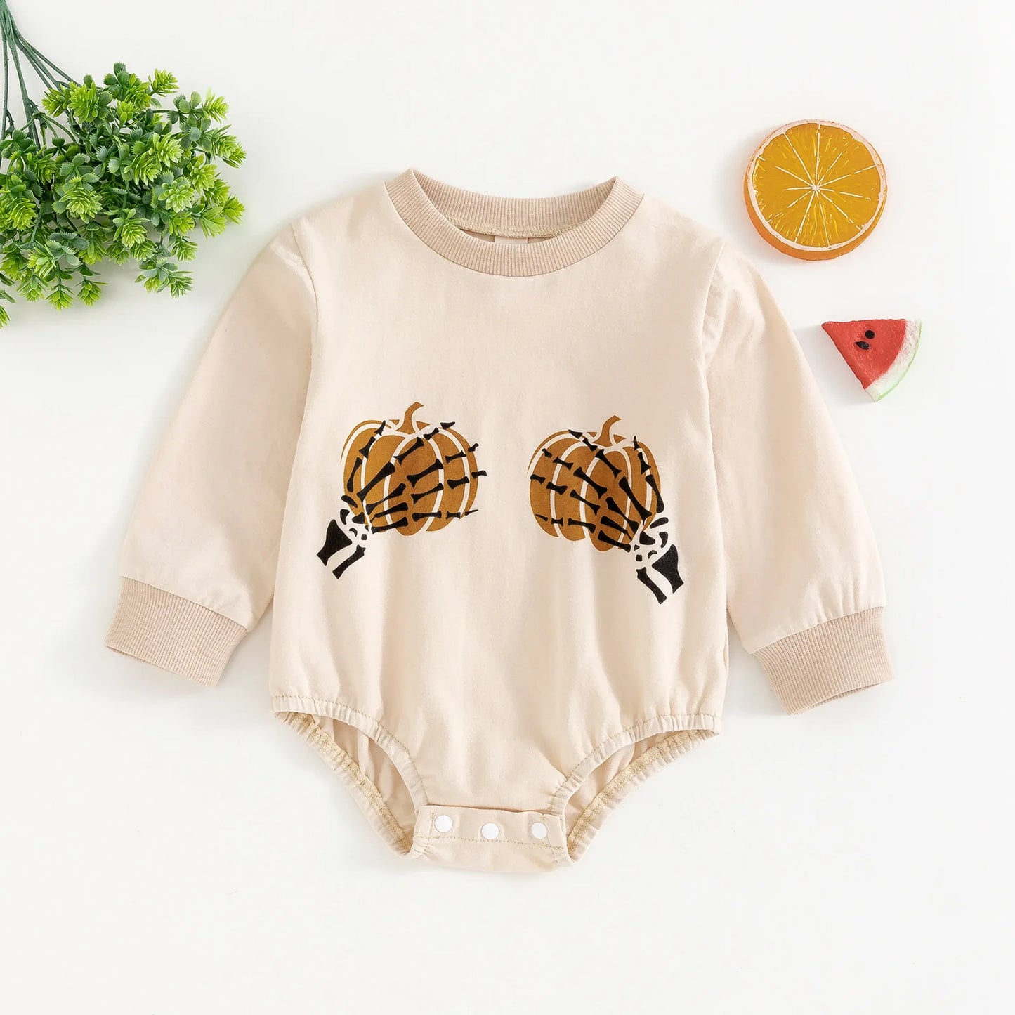 Infant Boy's Long Sleeve Halloween Pumpkin Patterned Triangular Romper Suit Baby Costume with Overalls for Toddlers