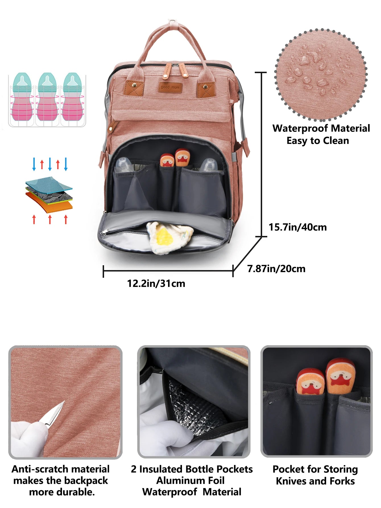 Baby Diaper Bag Backpack, Baby Bags for Boys Girls, Diaper Backpack Bag with a Changing Station, Large Travel Back Pack