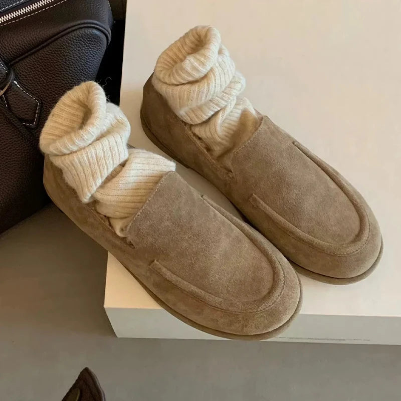 Loafers Shoes for Women Fashion Dress Flats Sport Shoes Suede Casual Warm Winter Boots 2025 New Cozy Walking Femme Snow Botas