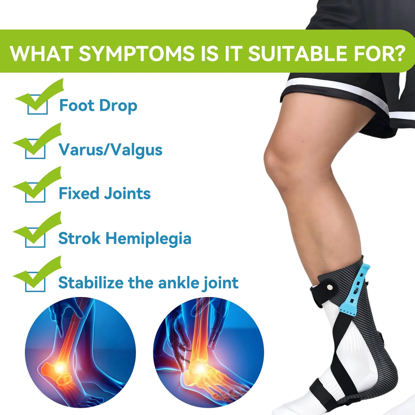 Lightweight Comfort AFO Brace for Foot Drop - Ankle Foot Orthosis Support for Stroke, Nerve Injury in Men & Women