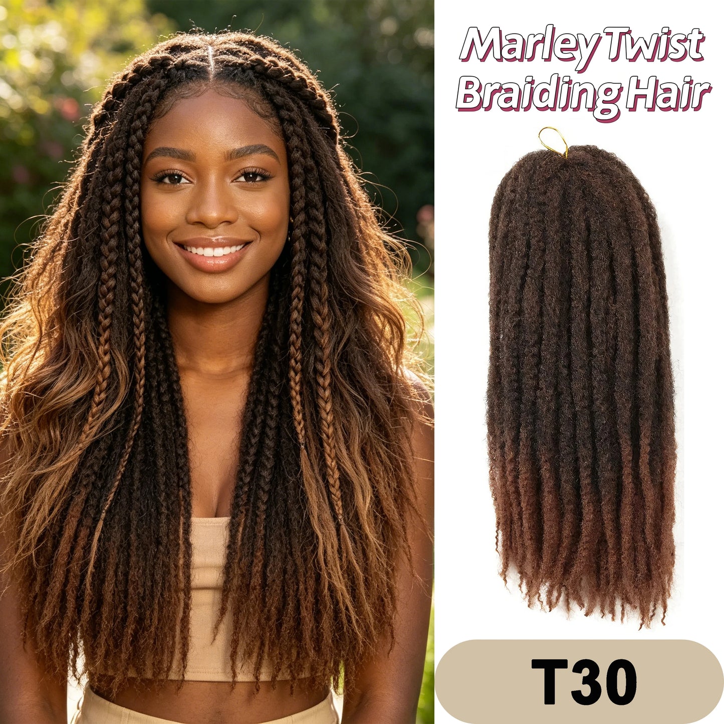 Marley Twist Braiding Hair Pre Stretched Ombre/Solid Colors Afro Kinky Curly Crochet Hair for Faux Locs Jumbo Marley Twists Hair