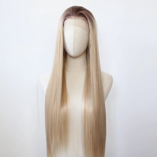 Ombre Honey Blonde Wig Synthetic Lace Front Wig Long Straight Lace Front Synthetic Wig Pre Plucked Heat Resistant Fiber Hair
