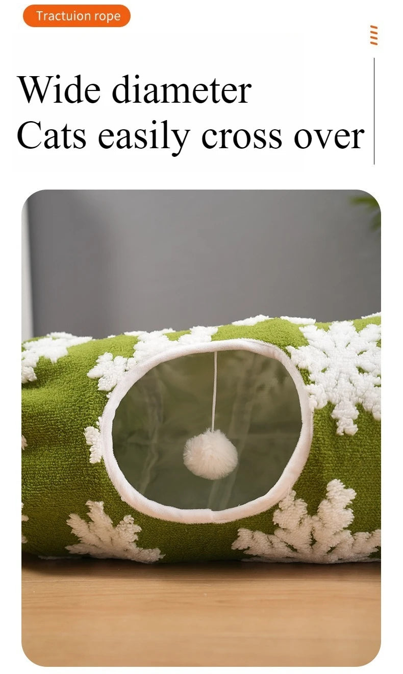 Round Donut Cat Beds Christmas House Soft Plush Pet Mat for Puppy Cushion for Cats To Hide 2 in 1 Tunnel Cats Sleeping Sofa Noel