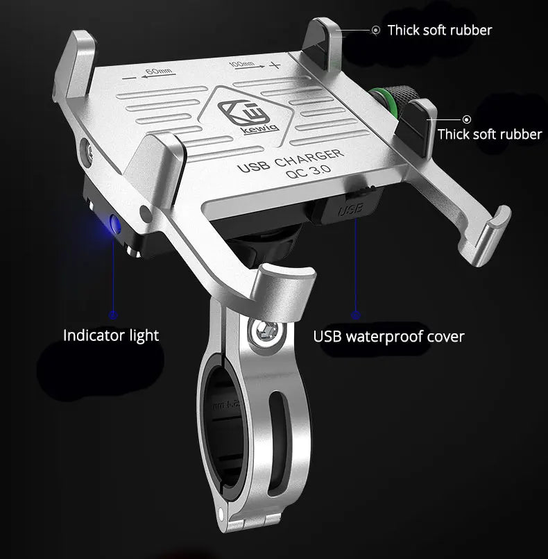 Whole Aluminium 12-24V Motorcycle Phone Holder USB Charger QC3.0 Fast Charging Mount Bicycle Handlebar Bracket for iPhone Huawei