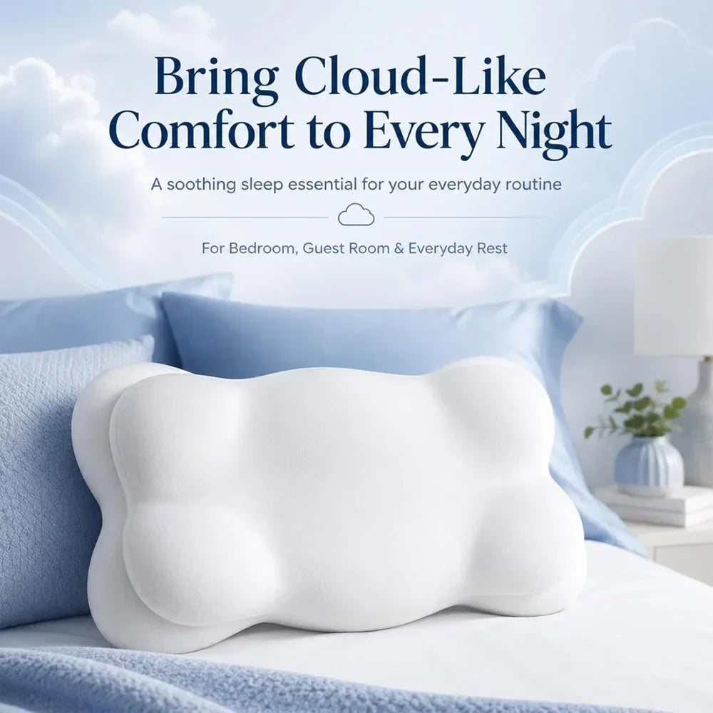 Cloud Pillow Cozy Sleep Pillow, Ergonomic Memory Foam Cervical Support Pillow for Side, Sleepers with Breathable Washable Cover