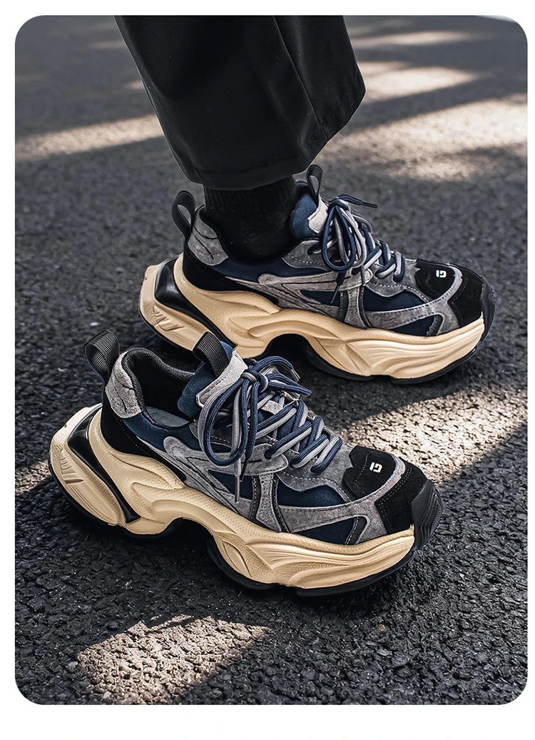 Lacing up Men's and Women's Couple Sport Shoes 2025 Thick Sole Luxury Design Casual Retro Dirty Casual Sneakers Breathable Upper