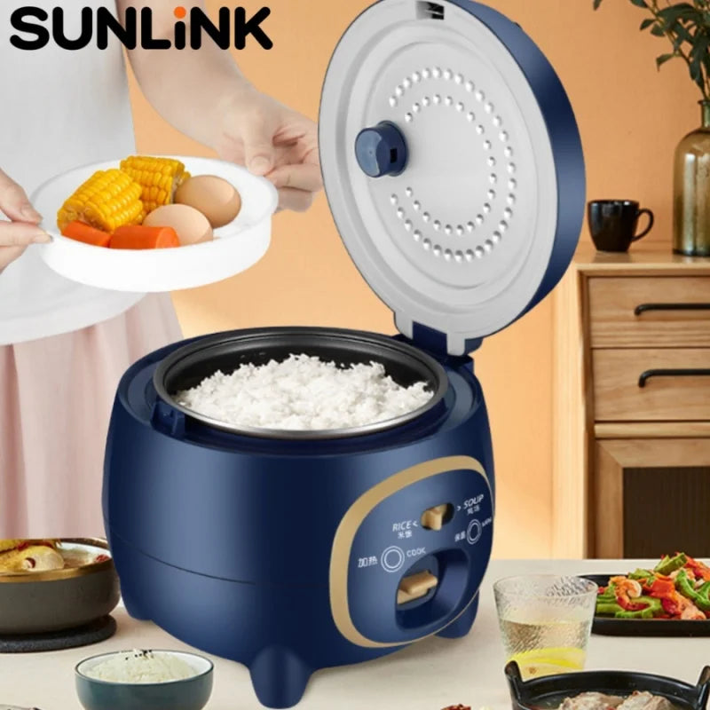 1pc Mini Electric Rice Cooker with Steamer Kitchen Non-Stick Pot 1.8L Keep Warm Function Portable Multi Cooker for Soup