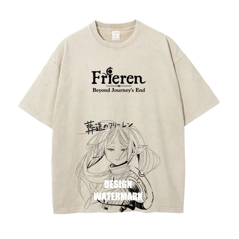 Frieren: Beyond Journey's End Anime Clothing Frieren Kawaii Tshirt Men Women T-shirts Washed Cotton T Shirt Harajuku Male Tops