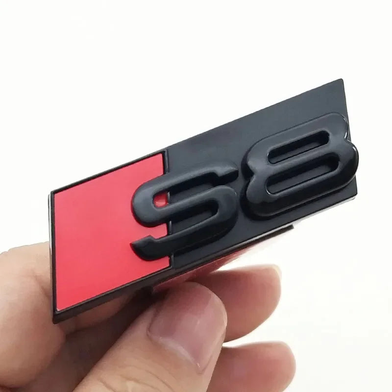 1pcs ABS Car Front Grill Badge For Audi S 3 4 5 6 7 8 Auto Styling caR Sticker Chrome Black Logo S3 S4 S5 S6 S7 S8 Emblem