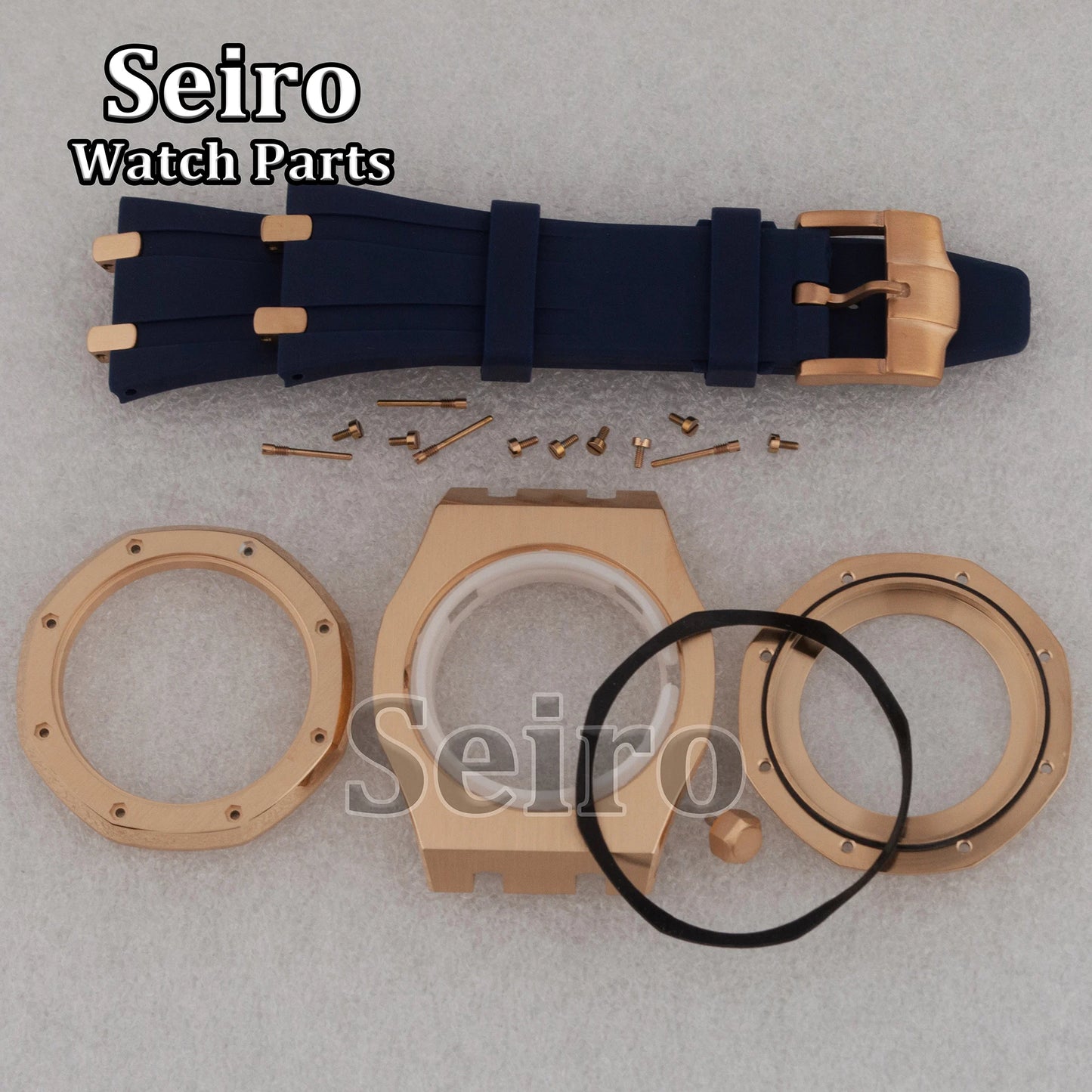 42mm Octagon Watch Case Rubber Strap Sapphire Crystal 10bar for 31.8mm Dial Royal Oak NH35 NH36 Movement Watch Modified Parts
