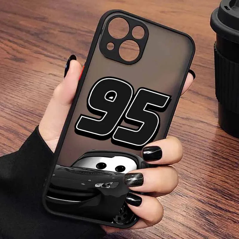 Cars L-Lightning M-McQueen For iPhone 17 Air 16E 16 15 14 13 12 11 8 7 mini Pro Max Plus Frosted Translucent Soft Phone Case