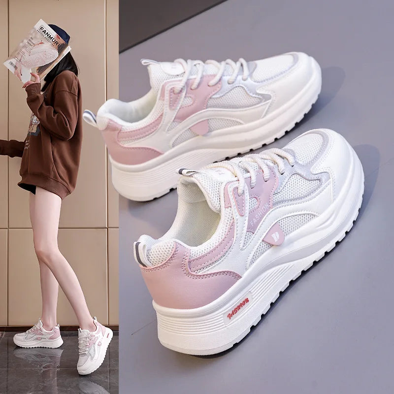 Spring and Autumn New Women's Mesh Breathable Casual Shoes Lightweight Soft Soled Sneakers Thick Soled Non Slip Walking Shoes