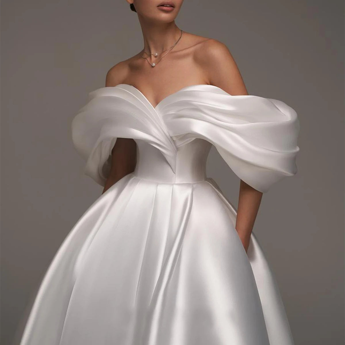 Simple Teal Length Off Shoulder Wedding Dresses Vestidos Novia Satin Ball Gown For Bride Pleated Puffy Bridal Gown For Women