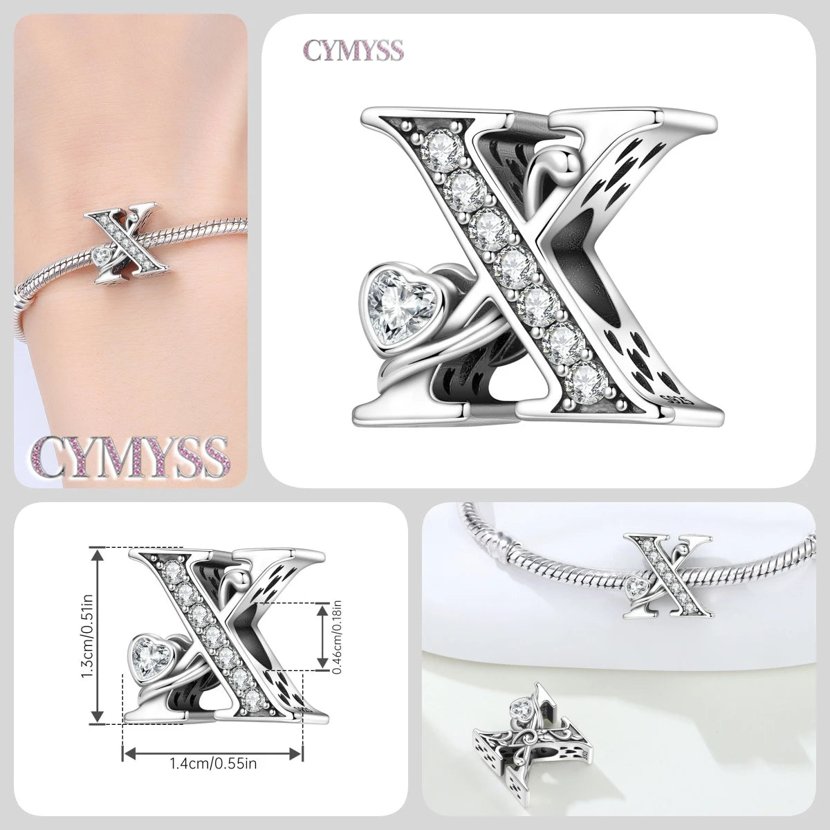 2026 New 925 Sterling Silver Zircon Scroll Grass Pattern 26 Letter Bead Charms for Women Fit DIY Bracelet Necklace Jewelry Gift