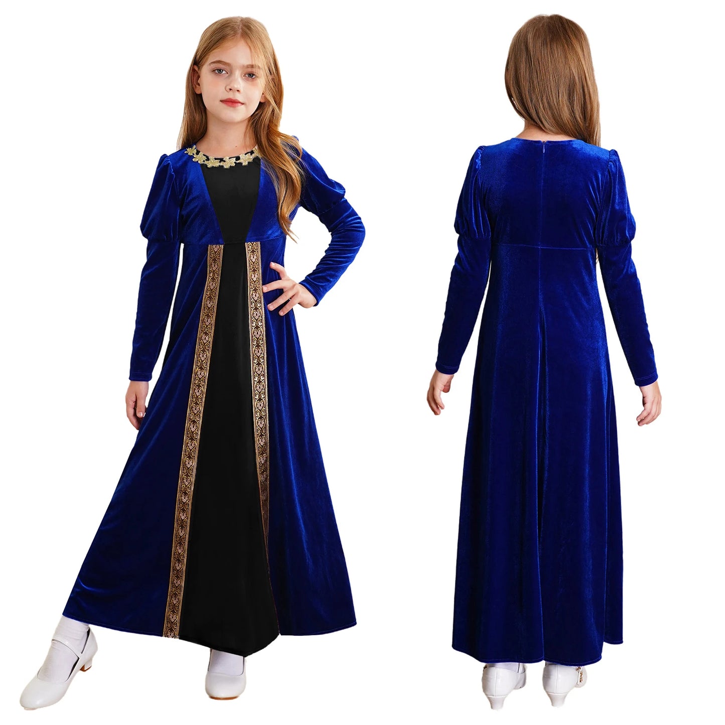 Children Girls Halloween Medieval Renaissance Vampire Cosplay Costume Ancient Roman Princess Dress Long Sleeve Retro Velvet Gown