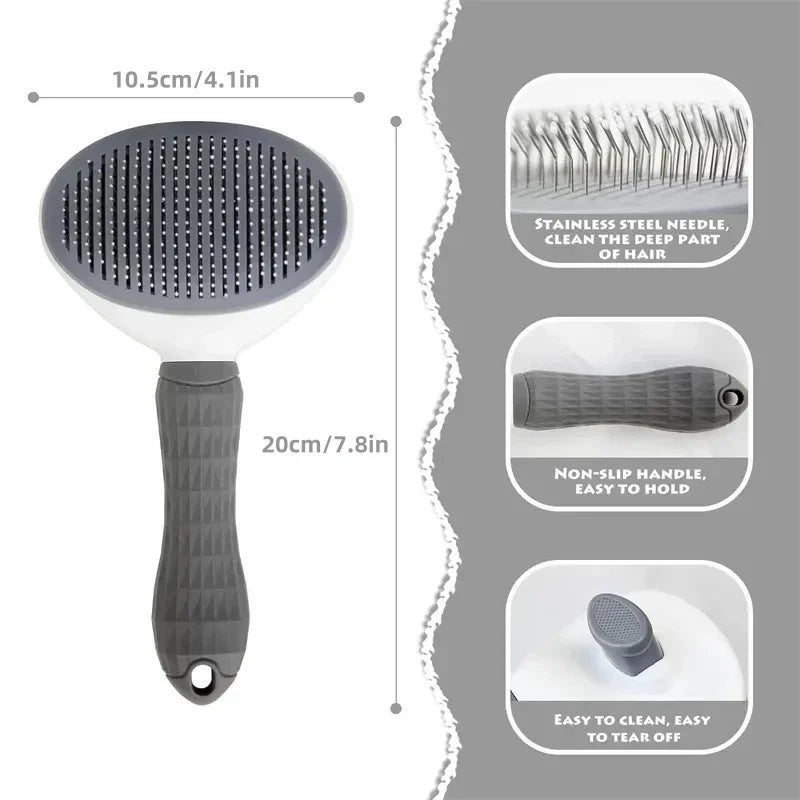 Pet hair removal comb self-cleaning cat grooming supplies cat anti-slip handle slicker brush dog cat hair removal accessories
