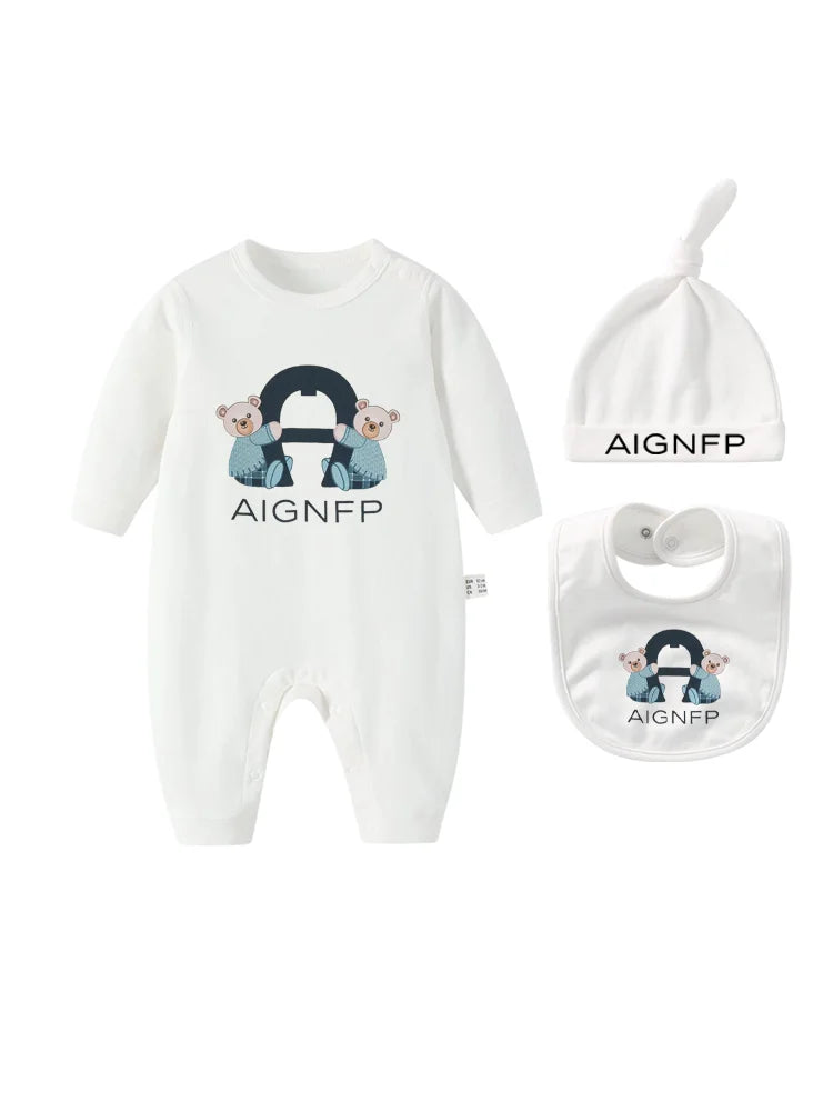 Cute Bow Bear Romper Newborns Clothes Autumn 2025 Hot Sale New Toddler Jumpsuit Hat Bib scarf Set Baby Girls Long sleeves Romper
