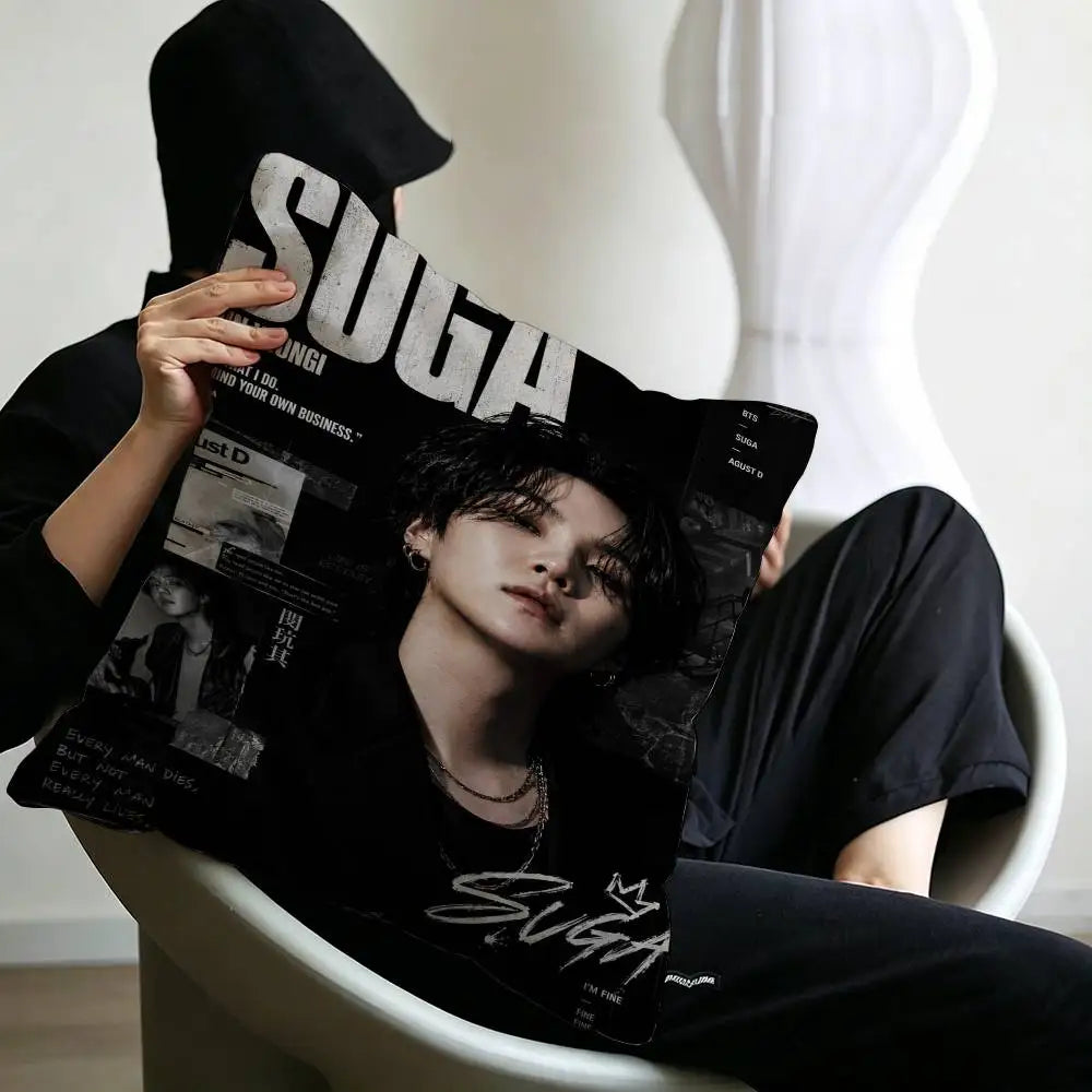 Kpop Singer S-Suga A-Agust D Office Cushion Pillowcase Car Cushion Cover45X45CM Lumbar Pillowcase Sofa Pillowcover