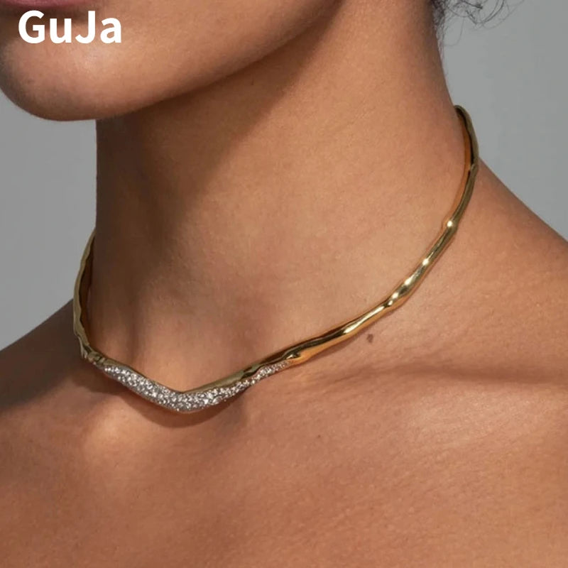 Modern Jewelry European and American Design Glass With Metal Irregular Necklace For Women Female Cool Trend Accessories Hot Sale