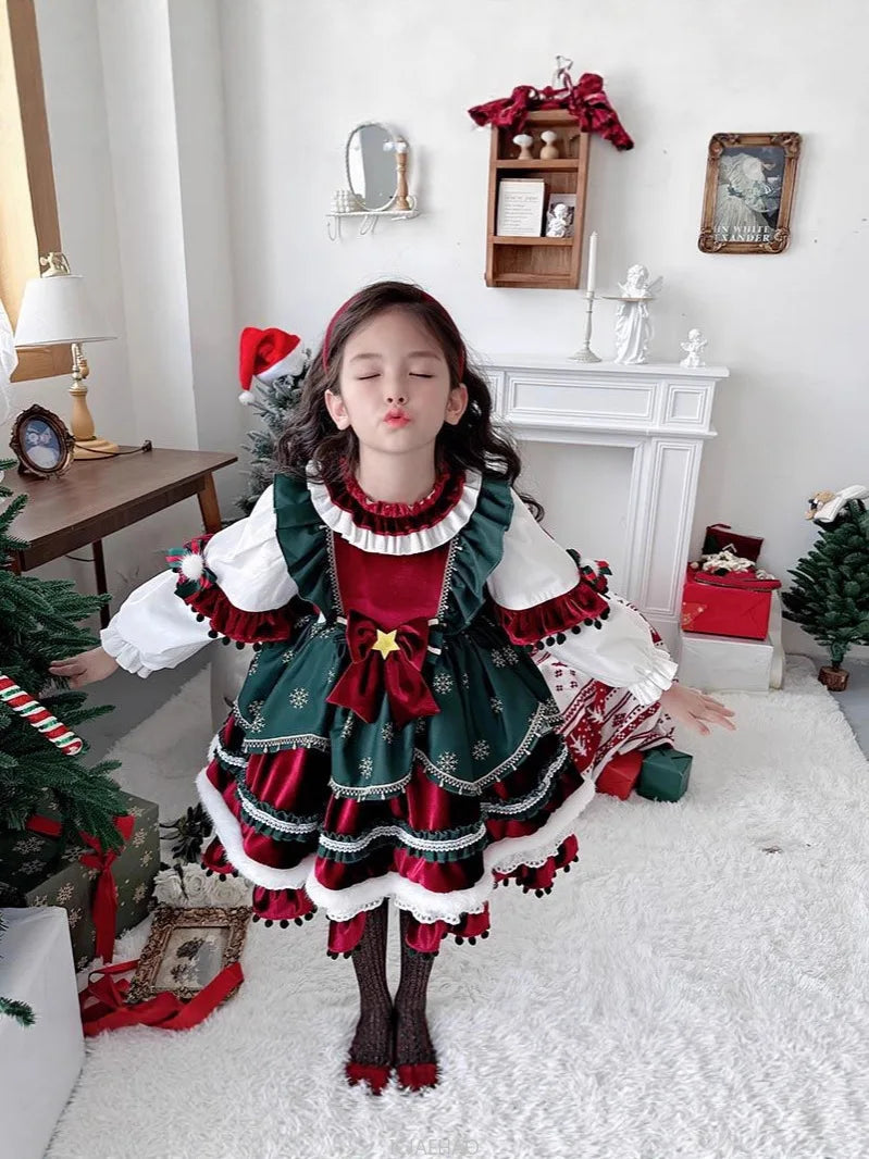 Party Dress Dresses Children Girls Performance Gown Kids Party Outfit Vestido Halloween Christmas Costume Velvet Lolita Princess