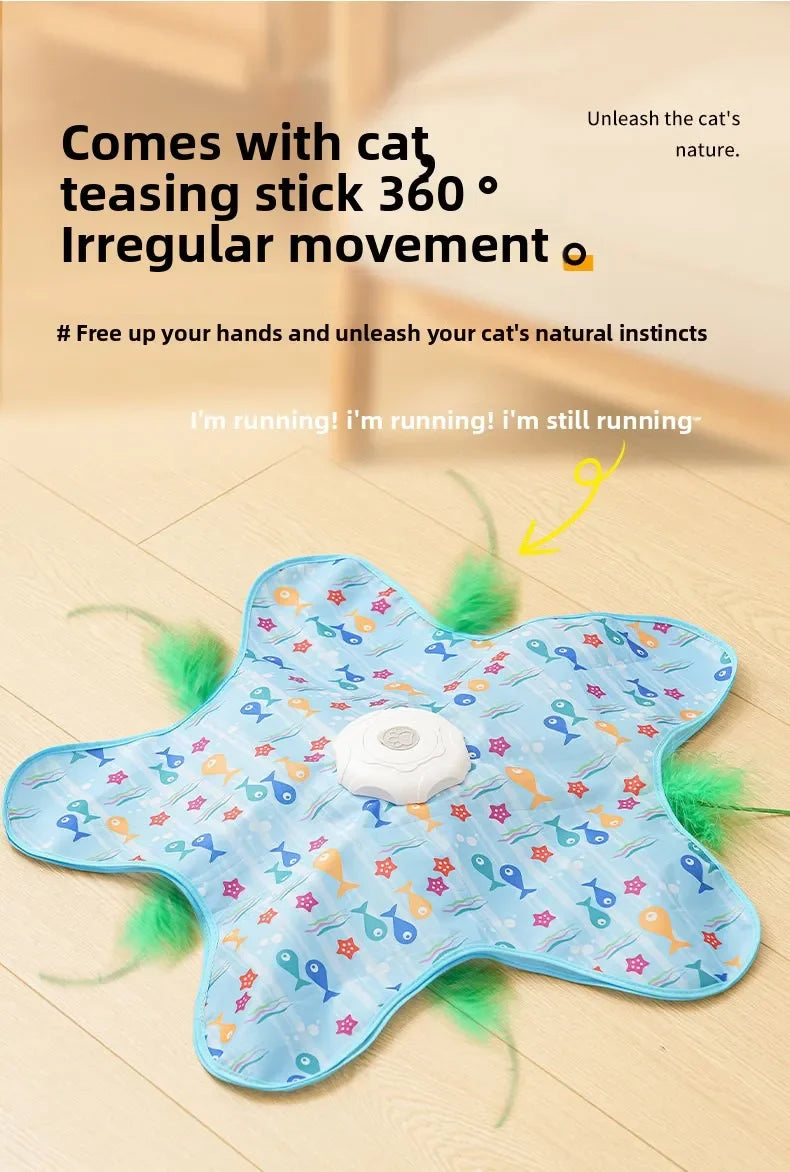 Cat and Dog Toy Interactive Hide and Seek Cat Toy with Mouse Squeak Motion Activated Mobile Hidden Feather Kitten Teasing Toy