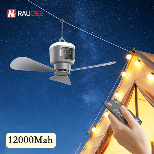 12000mAh Ceiling Fans Portable Outdoor Camping Fan With Remote Control LED Light USB Electric Tent Air Circulator Fan
