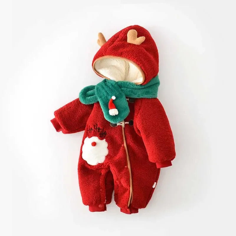 Newborn Baby Boys Girls Christmas Costume Winter Romper Jumpsuit Scarf 2PCS Clothes Set Child Warm Thick Infant Bodysuit