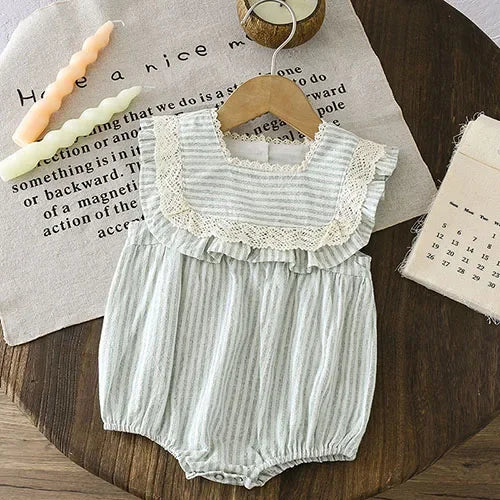 2025 New Summer Toddler Baby Girls Jumpsuit Short Sleeved Cotton Stripe Newborn Baby Girls Romper 0-24M Baby Girls Clothing