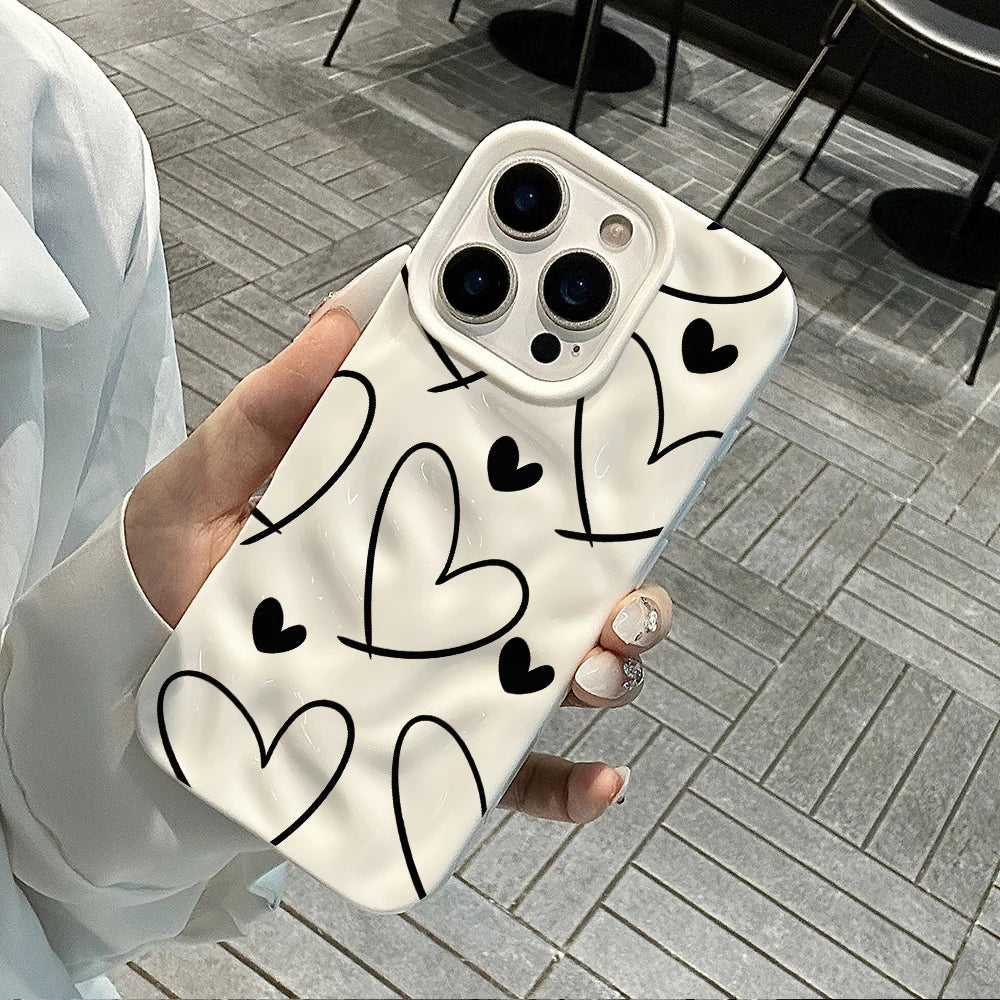 Line Love Heart TPU Candy Color Phone Case For iPhone 15 Pro Max 16 17 14 13 Pro Max 13 12 11 Plus Soft ShockProof Luxury Cover
