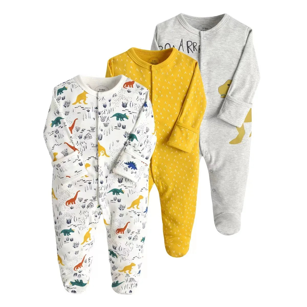 3pcs/Lot Cotton Soft Baby Romper Jumpsuit for Boys Girls with Zipper Footed Long Sleeve Pajama Sleepsuit Outfit Infant Clothes