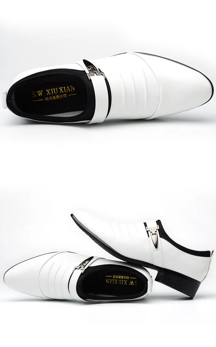 New Men's Slip-On Business Casual Shoes Large Size Fleece Lined Leather Shoes Wear Resistant Rubber Outsole Low Cut Ankle High