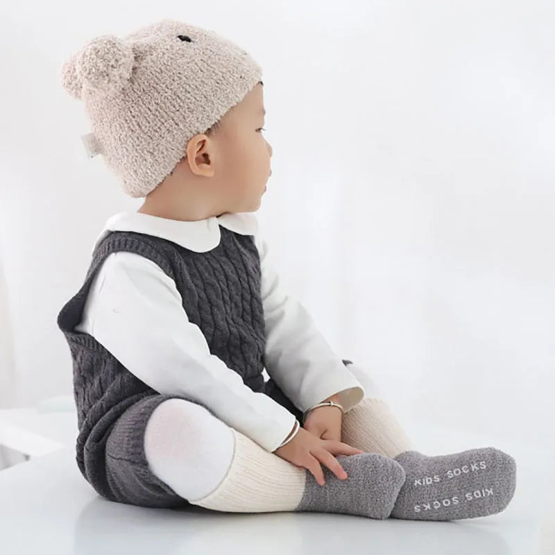 MILANCEL Winter New Baby Socks Infant Patchwork Non-slip Socks Newborn Baby Thickened Warm Socks